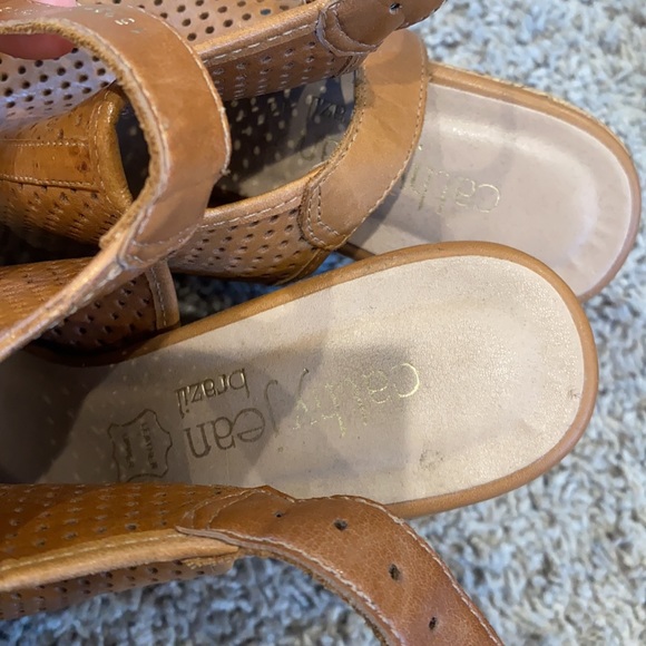 CATHY JEAN LEATHER BROWN WEDGES SIZE 6 - Picture 3 of 5